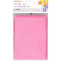 Cards & Envelopes C6 6Pk  16 Hot Pink