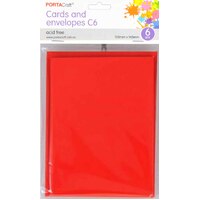 Cards & Envelopes C6 6Pk  18 Bright Red