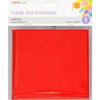 Cards & Envelopes Sq 13Cm 6Pk  18 Bright Red