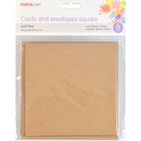 Cards & Envelopes Sq 13Cm 6Pk  05 Kraft