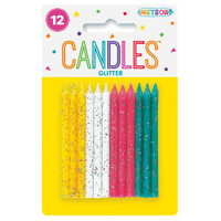 12 Glitter Candles - Multi