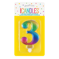 Numeral Candle 3 - Metallic Rainbow