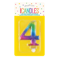 Numeral Candle 4 - Metallic Rainbow