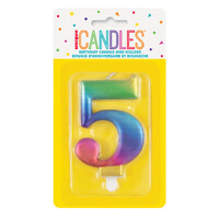 Numeral Candle 5 - Metallic Rainbow
