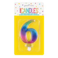 Numeral Candle 6 - Metallic Rainbow