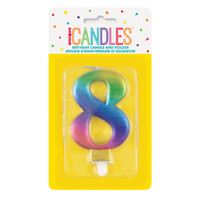Numeral Candle 8 - Metallic Rainbow