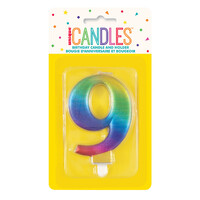 Numeral Candle 9 - Metallic Rainbow