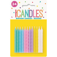 24 Sprial Candles Assorted Pastel - Caribbean Teal, Powder B