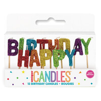 Rainbow Glitz inchHappy Birthdayinch 13 Pick Candles