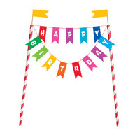 Rainbow Ribbons inchHappy Birthdayinch Bunting Cake Topper