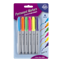 Marker Permanent 6pk Mixed Bright Colours Pen Style 
