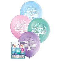 Happy Birthday Cake 8 X 30Cm (12inch) Balloons - Assorted Pastel