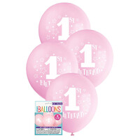 1St Birthday Stars 8 X 30Cm (12inch) Balloons - Pink