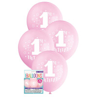 1St Birthday Stars 8 X 30Cm (12inch) Balloons - Pink