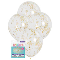 6 X 30.48Cm (12inch) Clear Balloons Prefilled With Gold Confetti