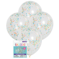 6 X 30.48Cm (12inch) Clear Balloons Prefilled With Multi Colour