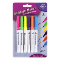 Marker Whiteboard 6pk Mixed Bright Colours Pen Style 