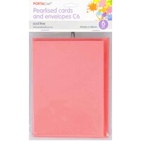 Pearlise Card & Envelope C6 6Pk  16 Pink