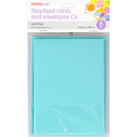 Pearlise Card & Envelope C6 6Pk  11 Soft Blue