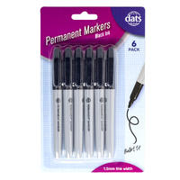 Marker Permanent 6Pk Black Ink Pen Style 