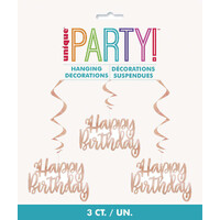 "Happy Birthday" 3 Foil Hanging Swirl Decorations 81cm (32")