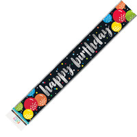 Happy Birthday Colourful Balloon Prismatic Foil Banner 3.65M
