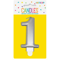 Numeral Candle 1 - Metallic Silver