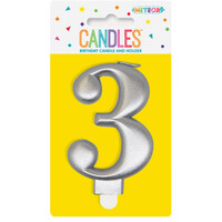 Numeral Candle 3 - Metallic Silver
