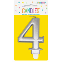Numeral Candle 4 - Metallic Silver