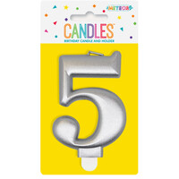 Numeral Candle 5 - Metallic Silver