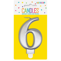Numeral Candle 6 - Metallic Silver