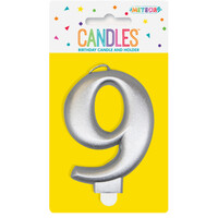 Numeral Candle 9 - Metallic Silver