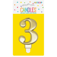 Numeral Candle 3 - Metallic Gold