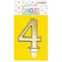 Numeral Candle 4 - Metallic Gold