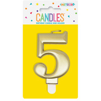 Numeral Candle 5 - Metallic Gold
