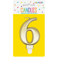 Numeral Candle 6 - Metallic Gold