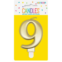Numeral Candle 9 - Metallic Gold