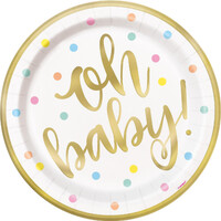 Oh Baby 8 X 23Cm (9inch) Foil Stamped Paper Plates