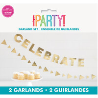 Gold Celebrate Paper Garland Set - 2 Piece 2.13M (7') Each