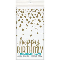 Gold Confetti Happy Birthday Printed Tablecover 137Cm X 213C