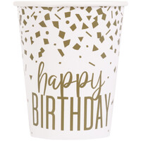 Gold Confetti Happy Birthday 8 X 270Ml (9Oz) Paper Cups