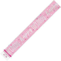 Pink Happy Birthday Prismatic Foil Banner 2.74M (9')