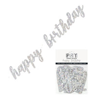 Happy Birthday Prismatic Silver Foil Script Jointed Banner 8