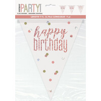 Rose Gold Prismatic Foil Flag Banner - Happy Birthday 2.74M