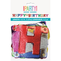 Glitter inchHappy Birthdayinch Jointed Banner 1.37M (4.5')