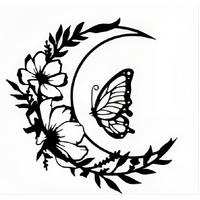 METAL HALF MOON W BUTTERFLY WALL ART 28X28CM