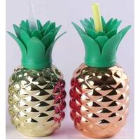 2A Metallic Pineapple Cups W/Straw