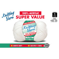 Knitting Yarn 8 Ply 100G White