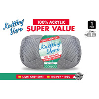 Knitting Yarn 8 Ply 100G Light Grey