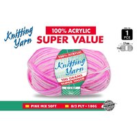 Knitting Yarn 8 Ply 100G  Pink Mix
